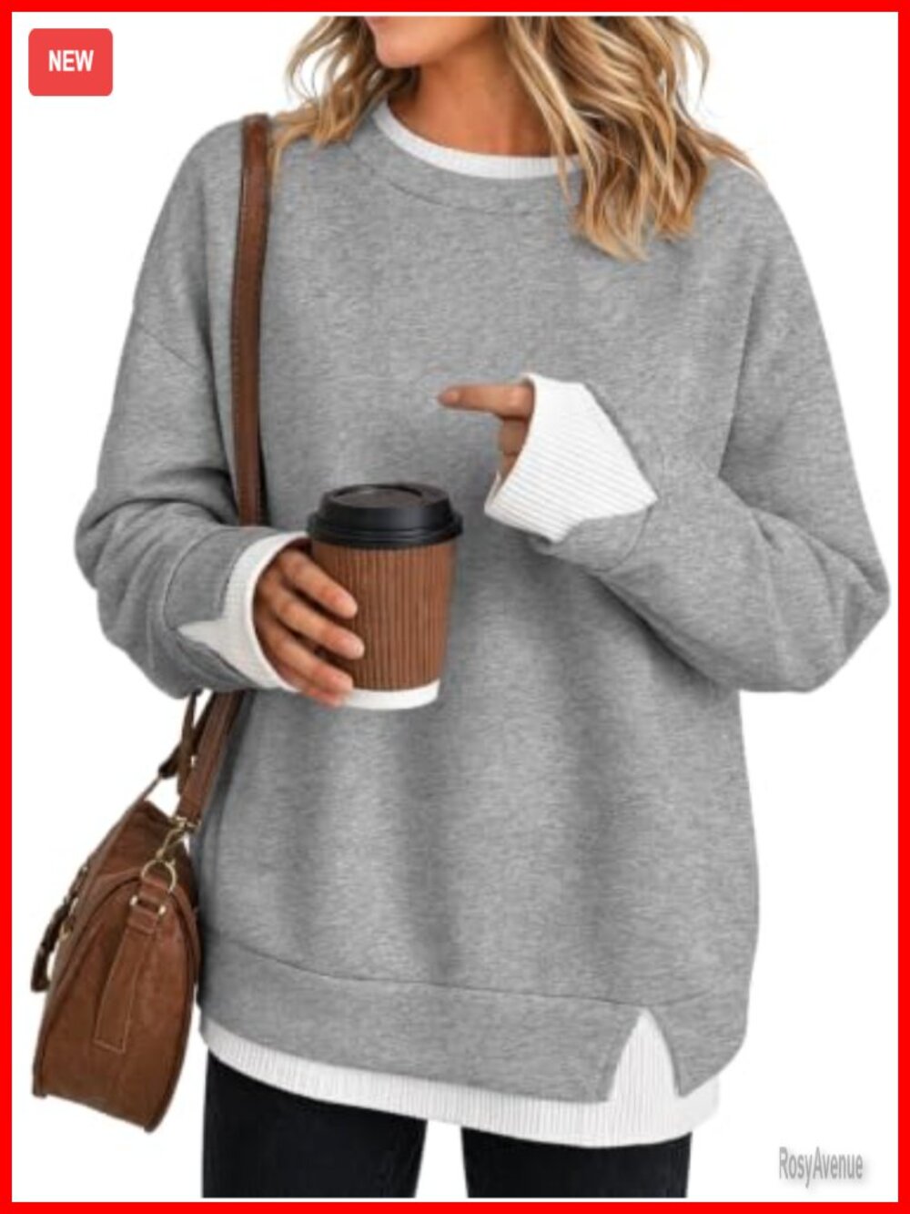 Womens Oversized Crewneck Long Sleeve Pullover Sweatshirt Loose Fit Fall Top